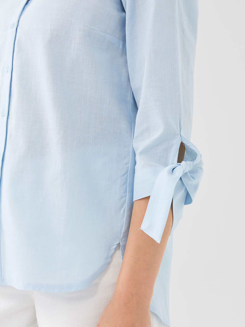 Mavi Kadın Kaçık Yaka Düz Gömlek-3