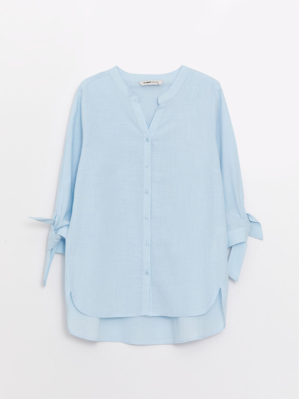 Mavi Kadın Kaçık Yaka Düz Gömlek-5