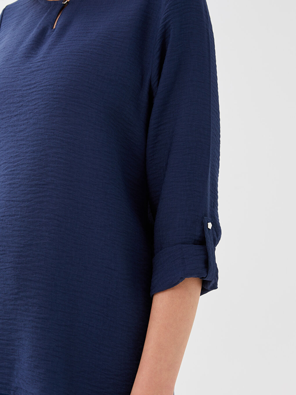 Lacivert Bisiklet Yaka Düz Uzun Kollu Kadın Bluz-3