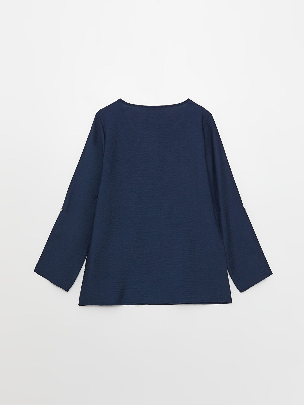 Lacivert Bisiklet Yaka Düz Uzun Kollu Kadın Bluz-6