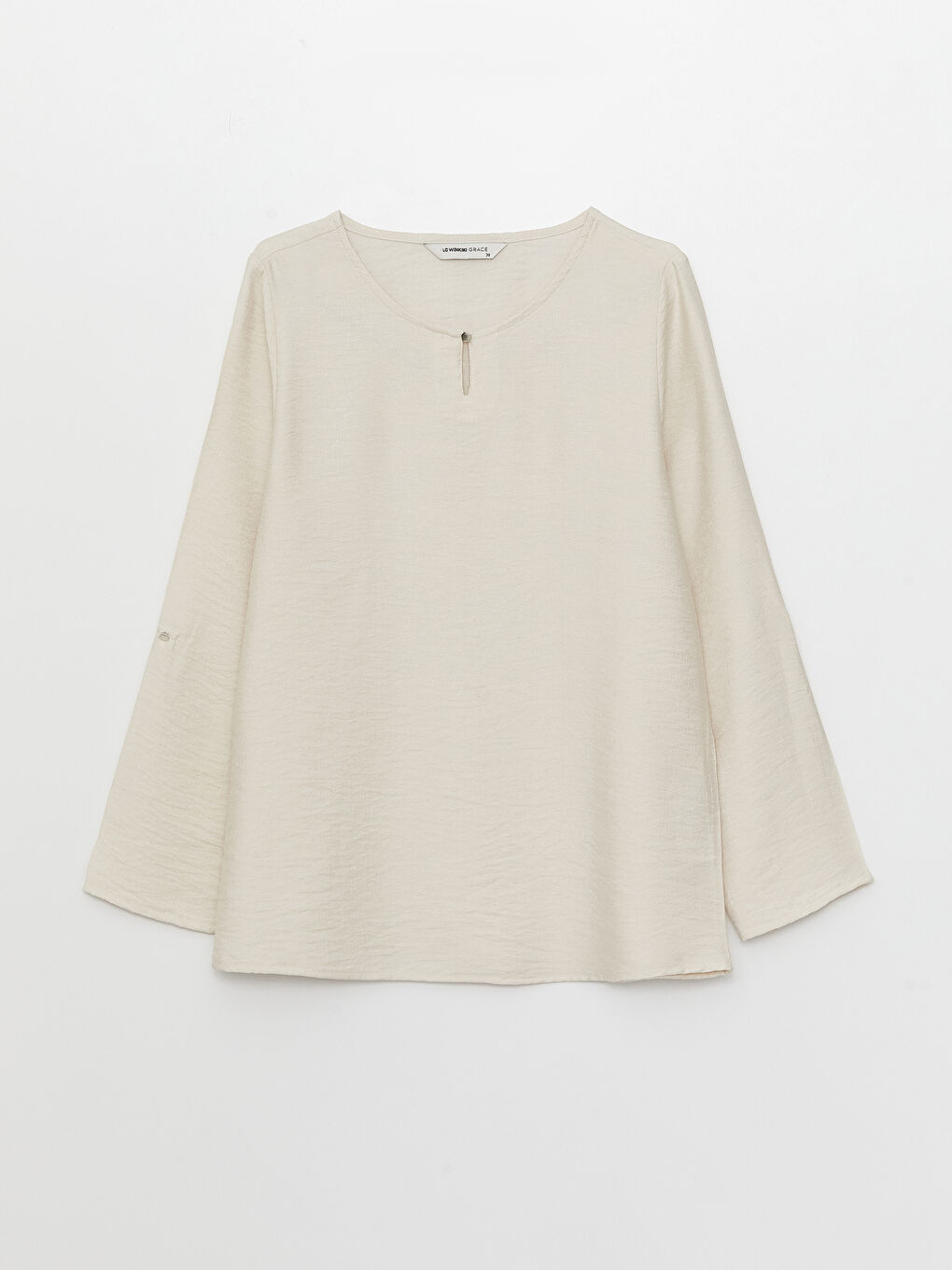 Gri Bisiklet Yaka Düz Uzun Kollu Kadın Bluz-5