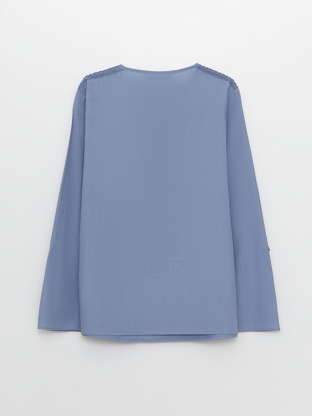 Mavi Kaçık Yaka Dantel Detaylı Uzun Kollu Kadın Bluz-6