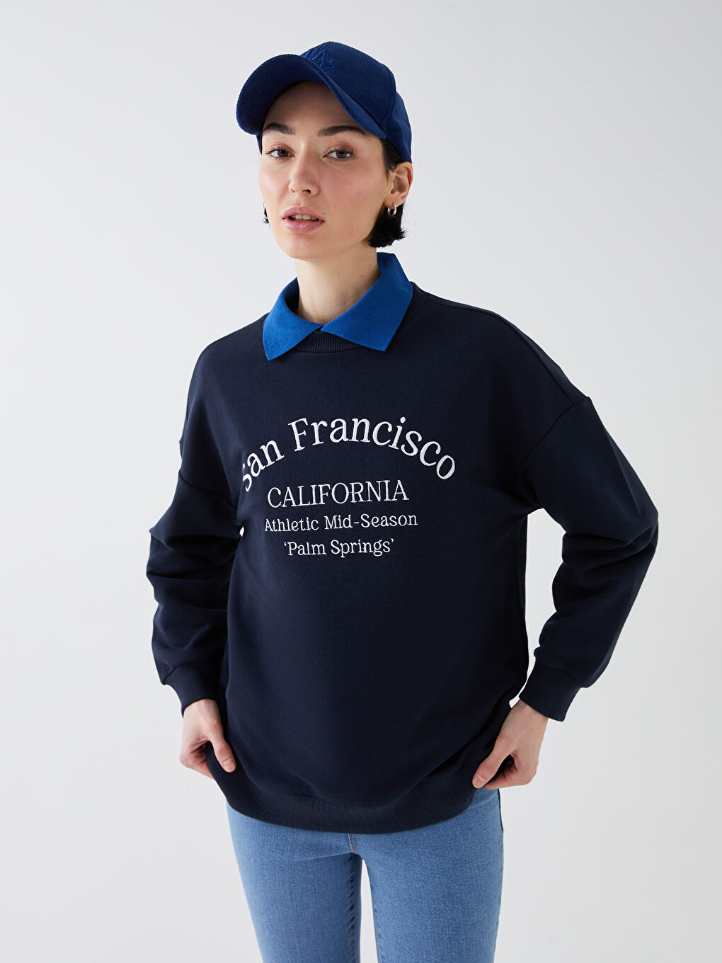 Žena TAMNO PLAVA Majica s kapuljačom/Dukserica-1