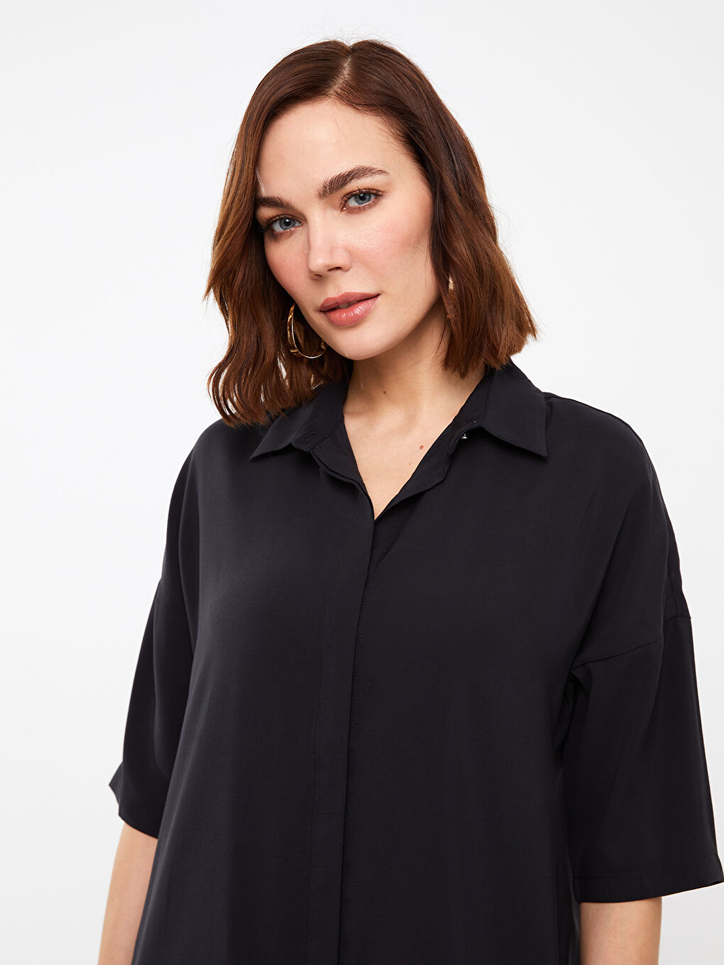Straight Short Sleeve Linen Look Women's Shirt Dress -S3ER65Z8-CVL