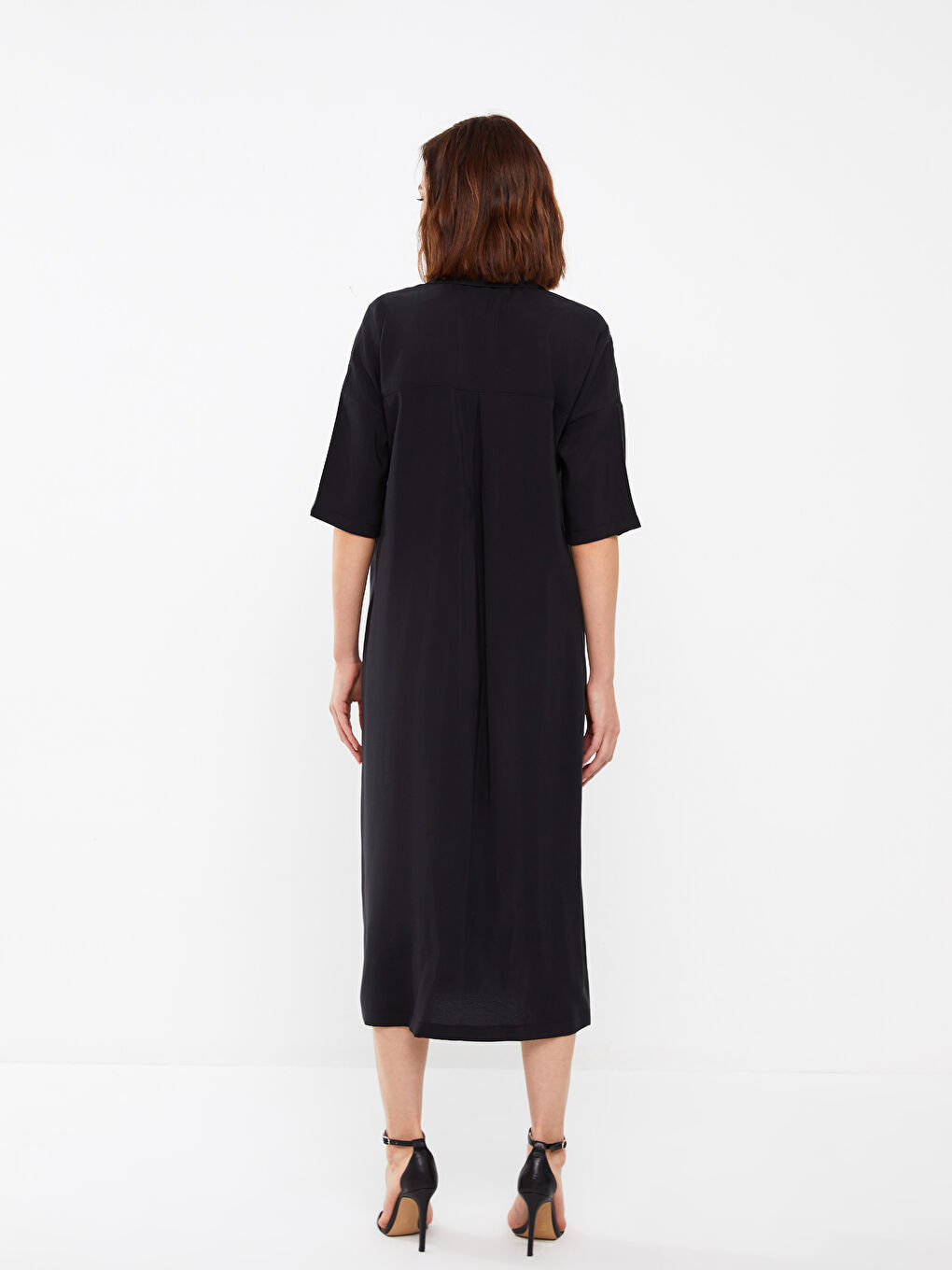 Straight Short Sleeve Linen Look Women's Shirt Dress -S3ER65Z8-CVL