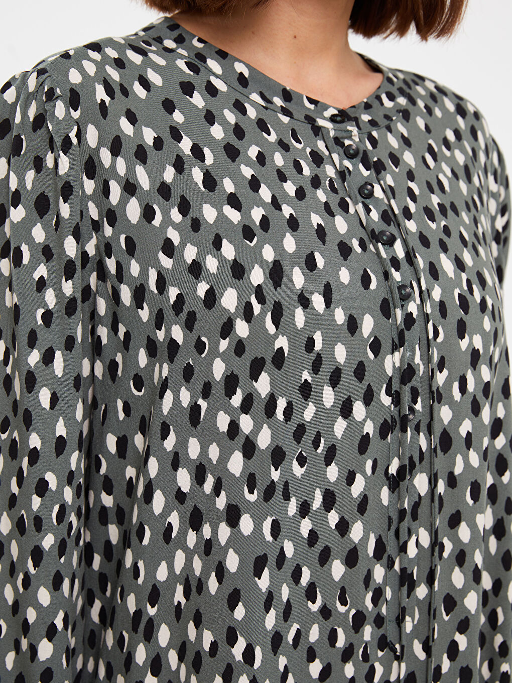 Yeşil Bisiklet Yaka Desenli A Kesim Kadın Elbise-2