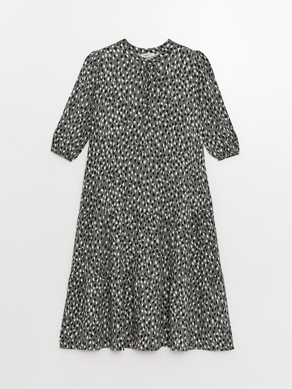 Yeşil Bisiklet Yaka Desenli A Kesim Kadın Elbise-4