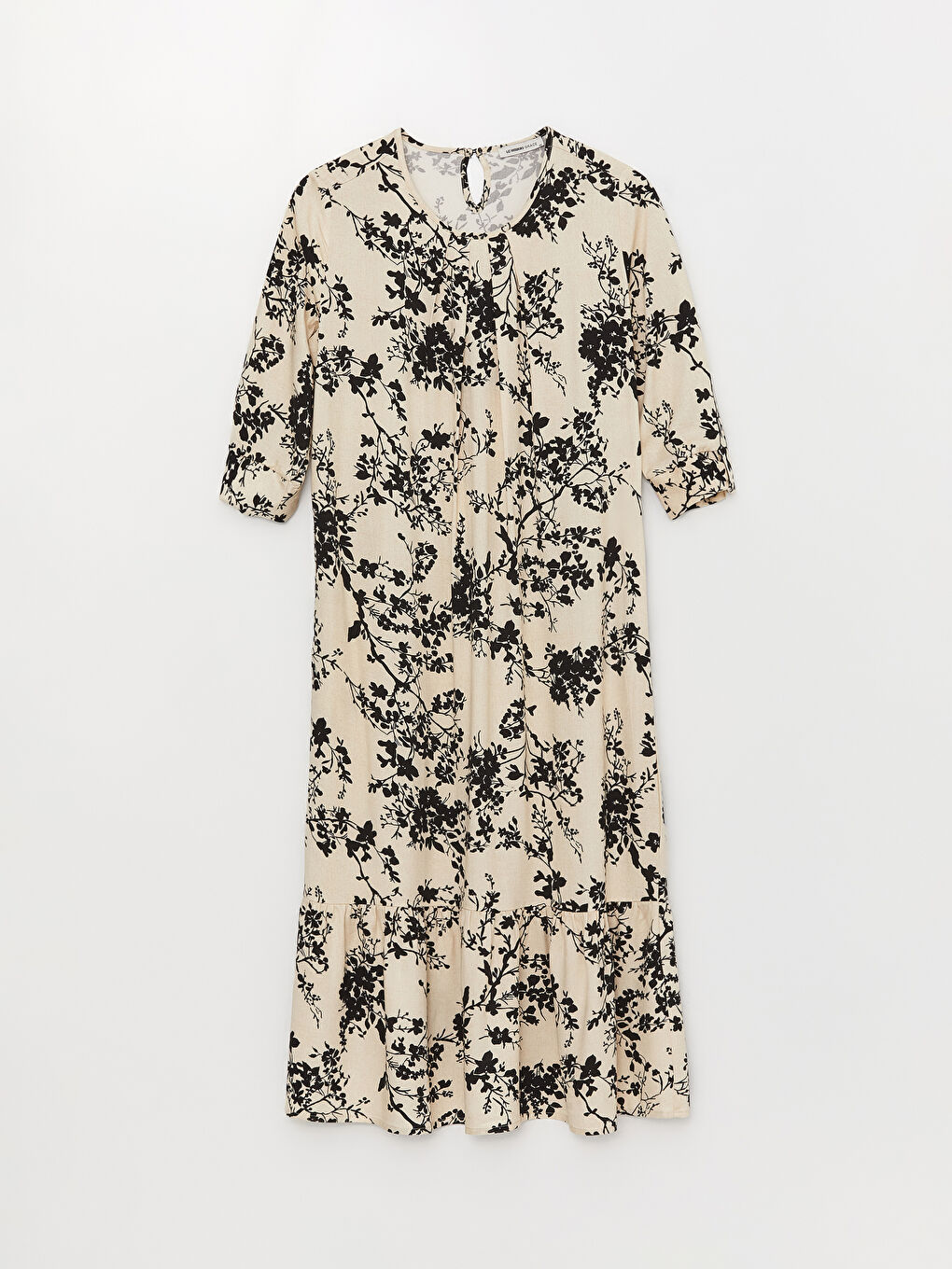 Siyah Bisiklet Yaka Çiçekli A Kesim Kadın Elbise-5