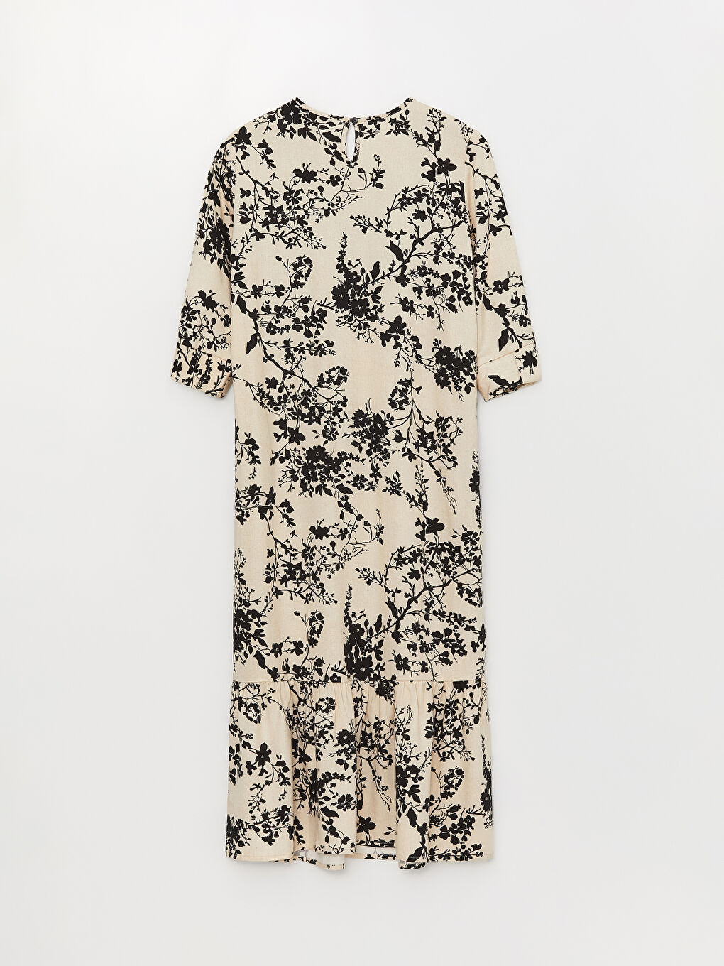 Siyah Bisiklet Yaka Çiçekli A Kesim Kadın Elbise-6