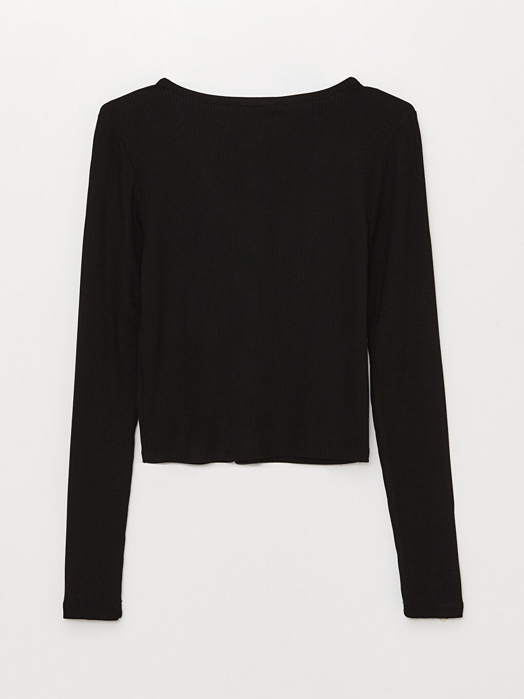 Siyah V Yaka Düz Uzun Kollu Crop Kadın Hırka-6