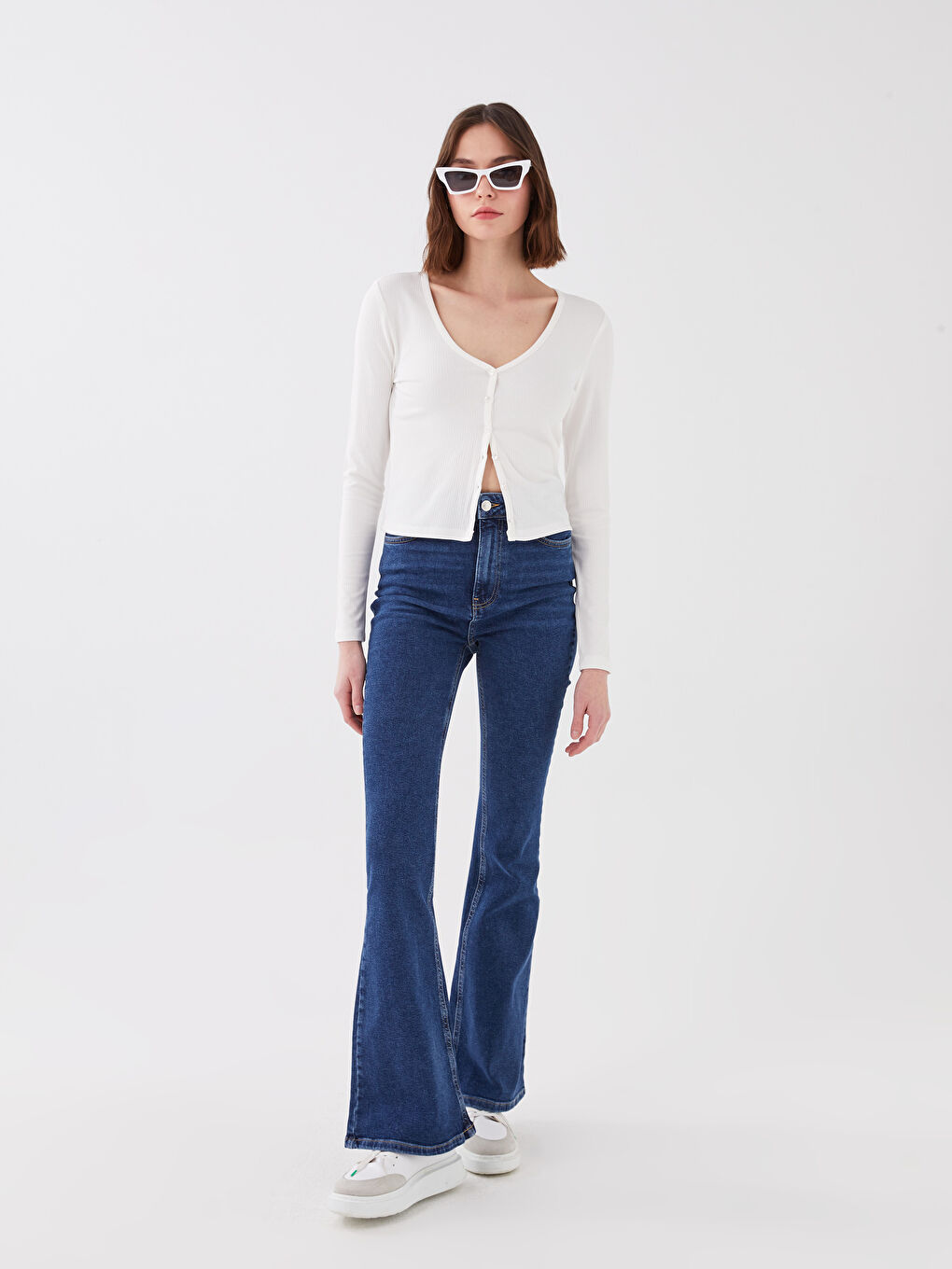 Cardigan Court Pour Femmes À Manches Longues Droites Et Col En V-2