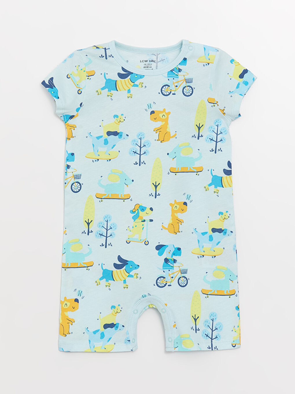 Salopete Bebeluși Băieți cu Guler Rotund și Mânecă Scurtă Imprimate, Pachet de 2 Bucăți-1