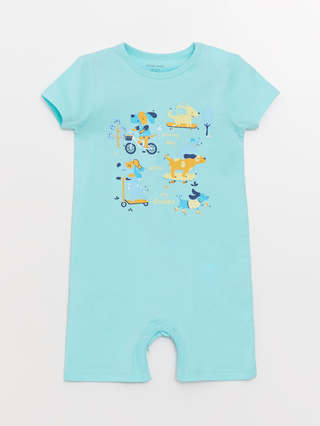 Salopete Bebeluși Băieți cu Guler Rotund și Mânecă Scurtă Imprimate, Pachet de 2 Bucăți-2