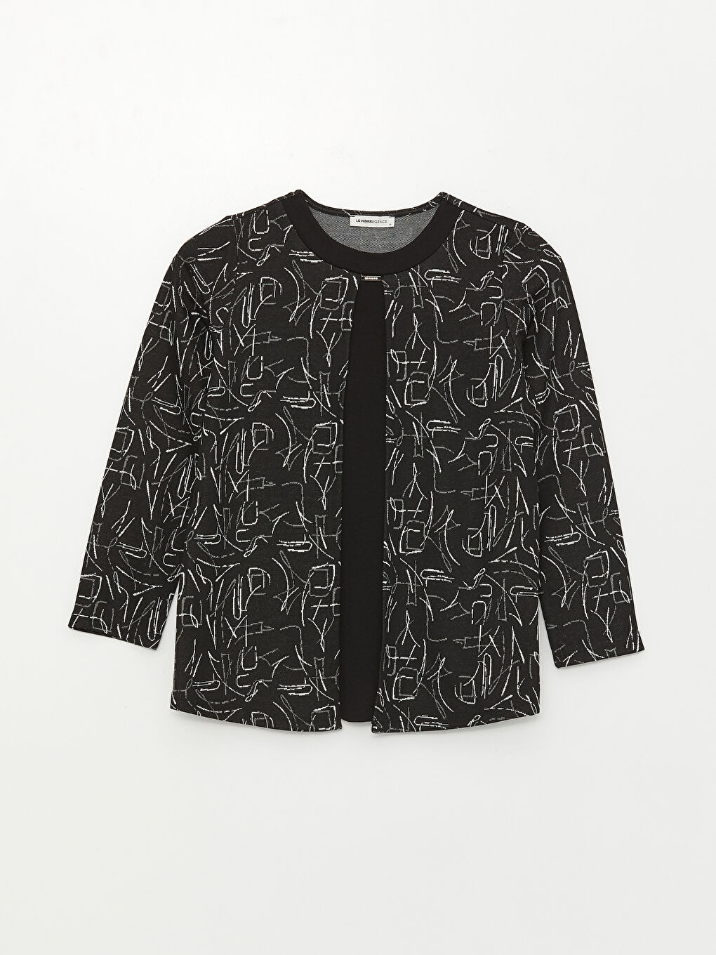Siyah Bisiklet Yaka Desenli Kadın Bluz-5