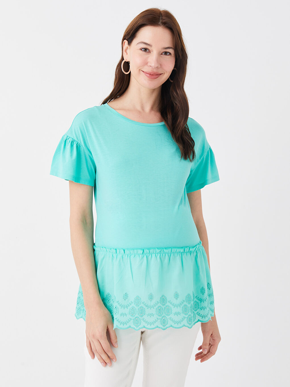 Crew Neck Straight Short Sleeve Maternity Blouse -S3ER98Z8-G9A