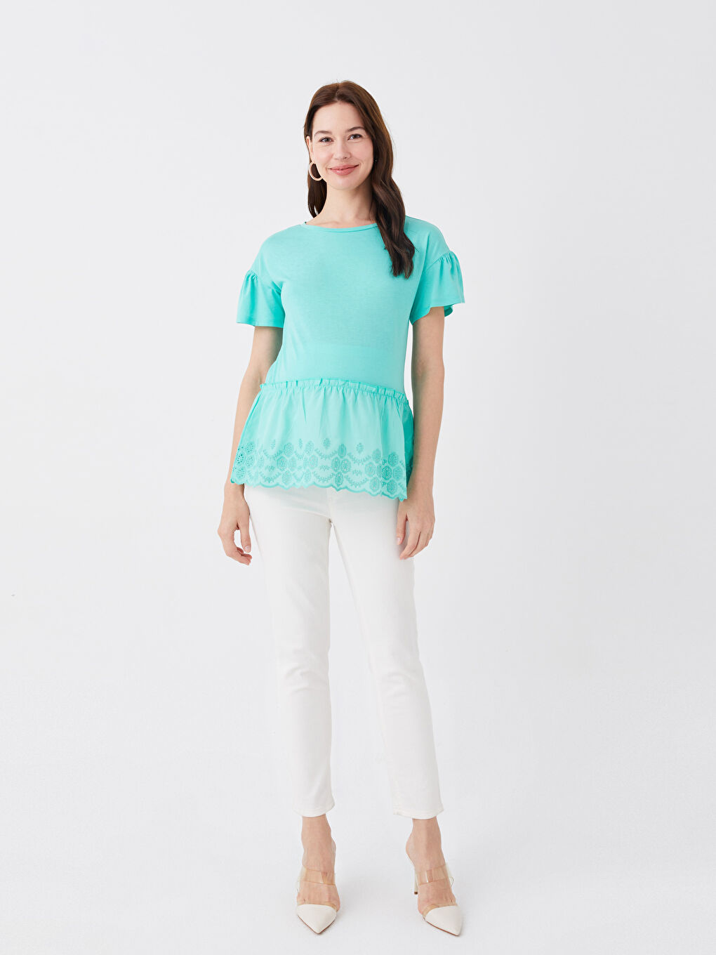 Crew Neck Straight Short Sleeve Maternity Blouse -S3ER98Z8-G9A
