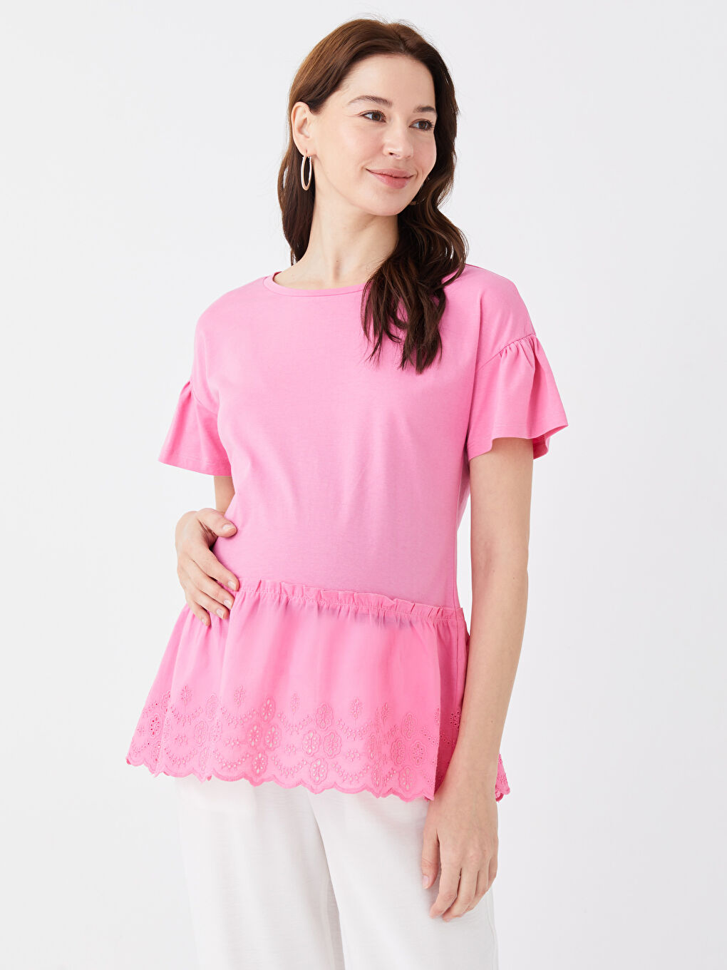 Crew Neck Straight Short Sleeve Maternity Blouse -S3ER98Z8-V3E