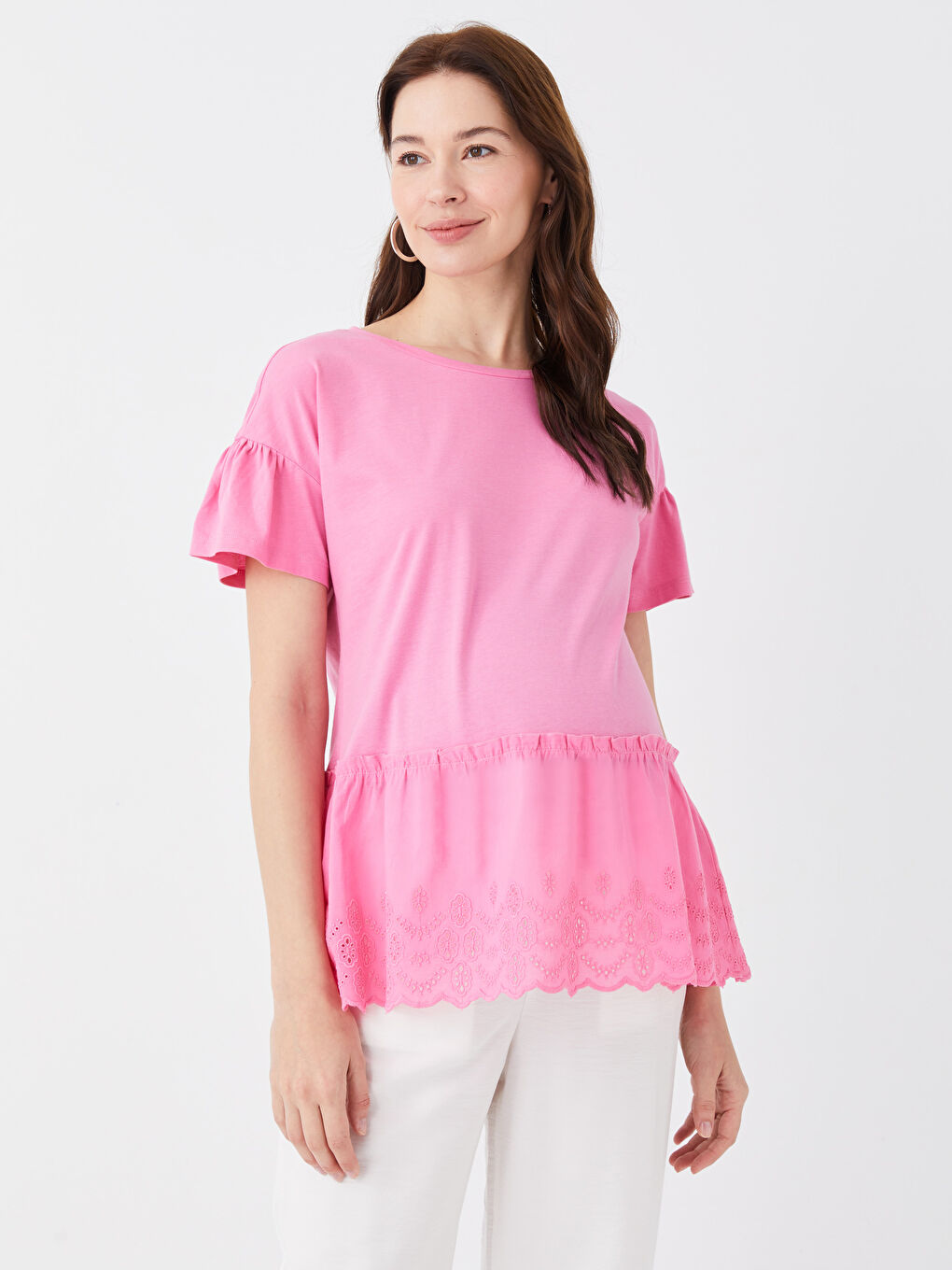 Crew Neck Straight Short Sleeve Maternity Blouse -S3ER98Z8-V3E