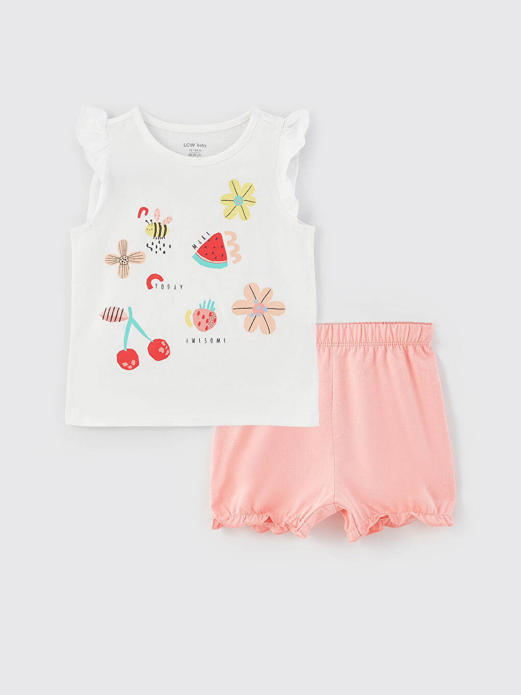 طقم بيجامة للبنات الصغيرات بياقة دائرية مطبوع