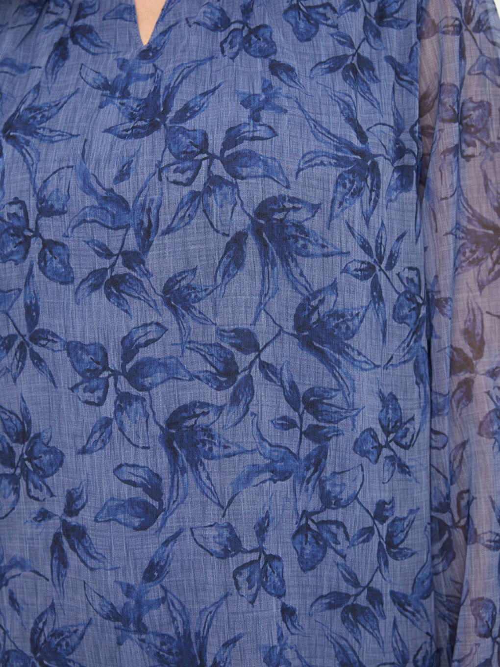 Mavi Bisiklet Yaka Çiçekli Uzun Kollu Kadın Bluz-2