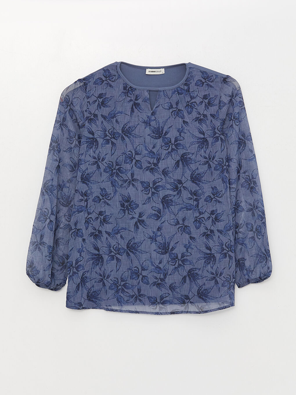 Mavi Bisiklet Yaka Çiçekli Uzun Kollu Kadın Bluz-4