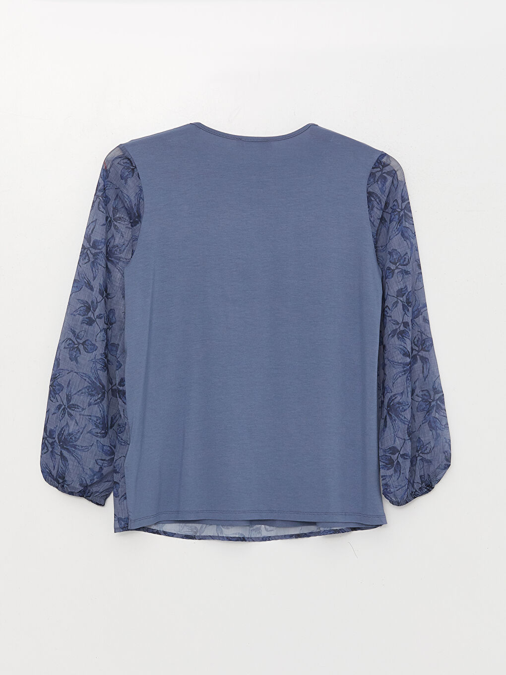 Mavi Bisiklet Yaka Çiçekli Uzun Kollu Kadın Bluz-5