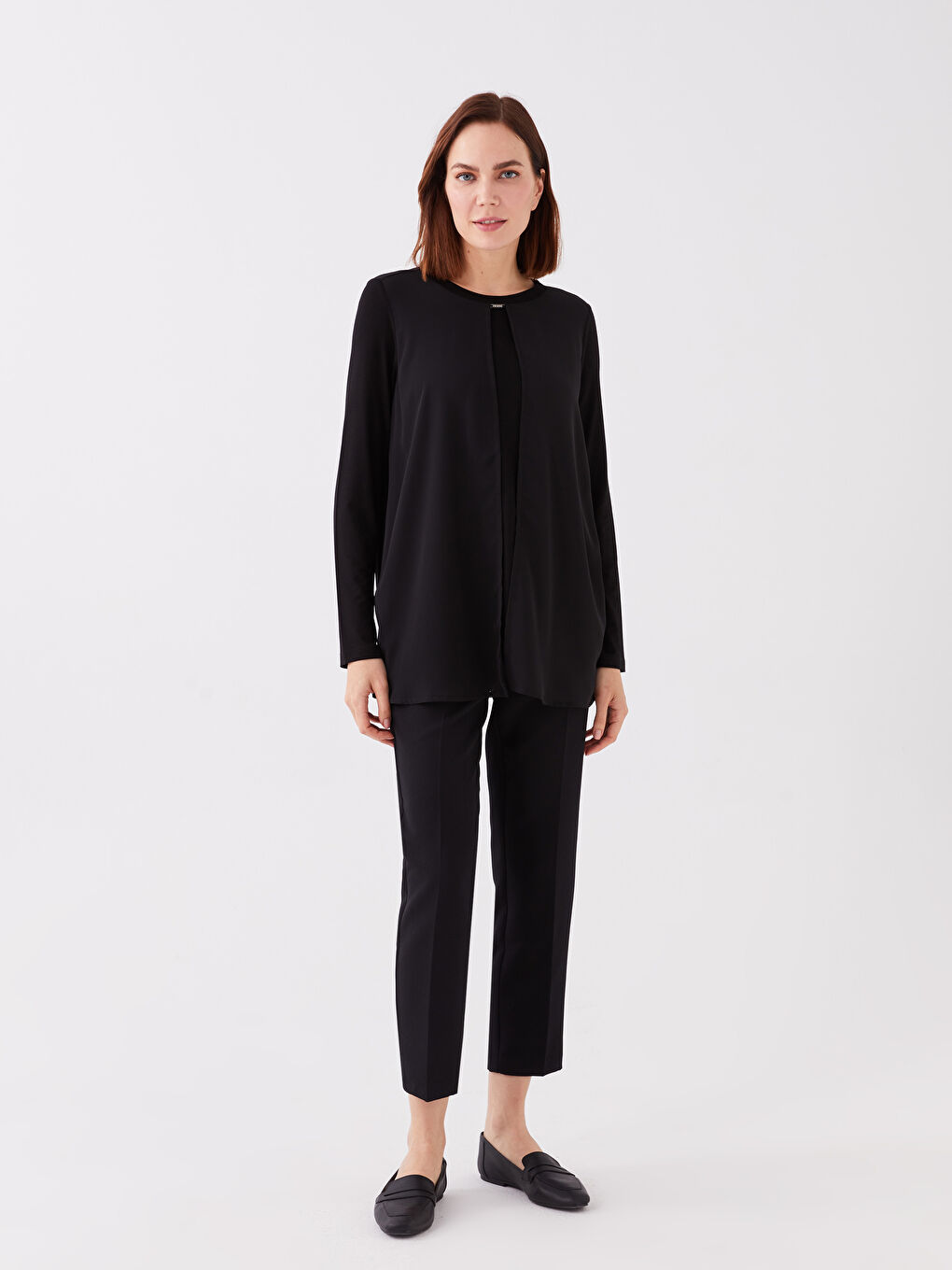 Siyah Bisiklet Yaka Düz Uzun Kollu Kadın Tunik-2