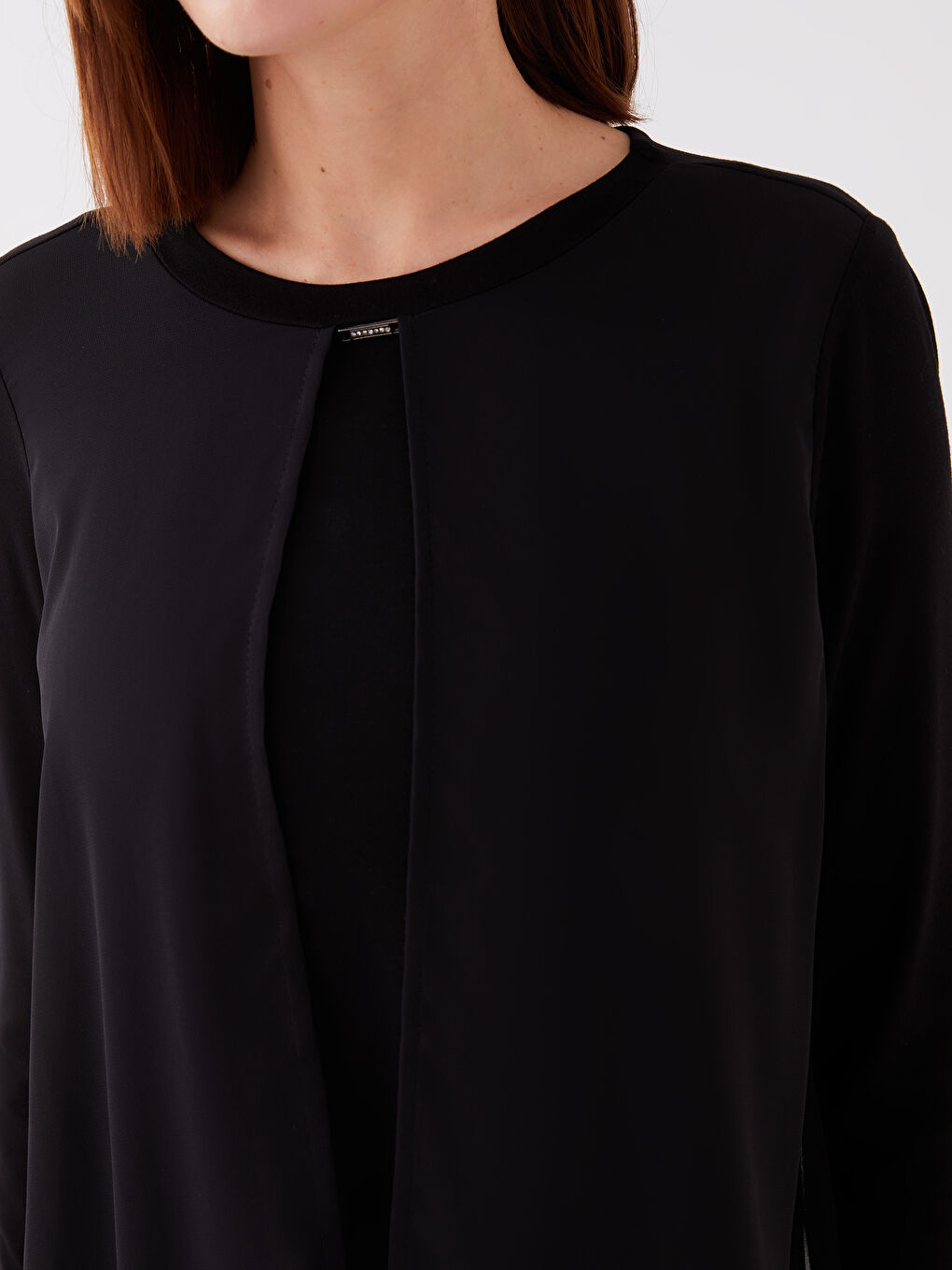 Siyah Bisiklet Yaka Düz Uzun Kollu Kadın Tunik-3