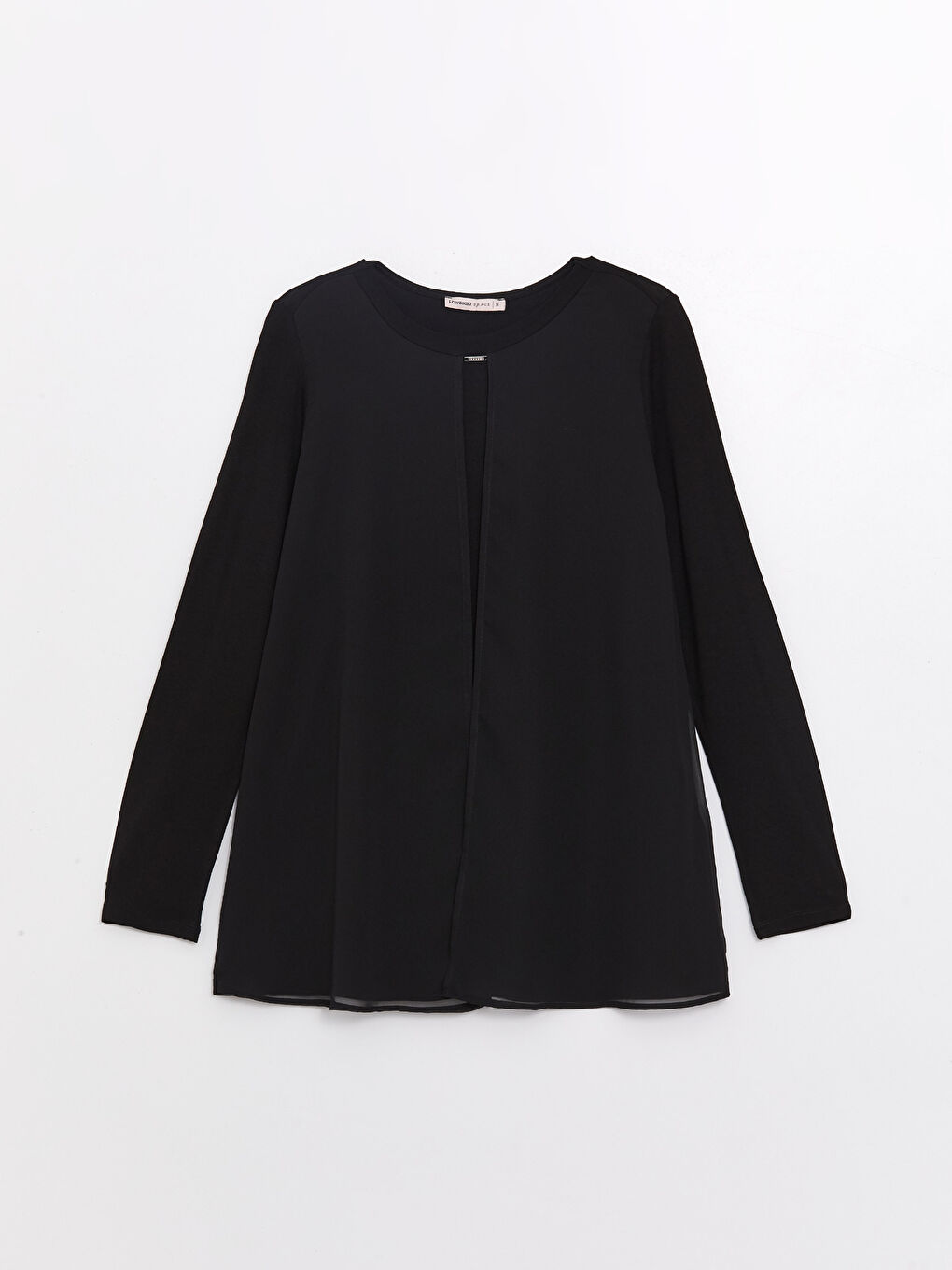 Siyah Bisiklet Yaka Düz Uzun Kollu Kadın Tunik-5