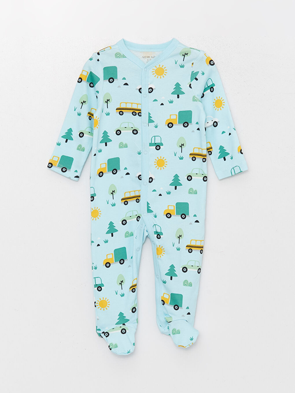 Mavi V Yaka Uzun Kollu Baskılı Erkek Bebek Tulum 2'li-2