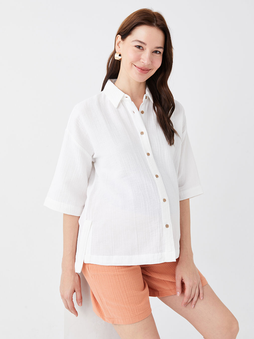 LCWAIKIKI Maternity Plain Oversize Muslin Maternity Shirt -S3ES17Z8-V33