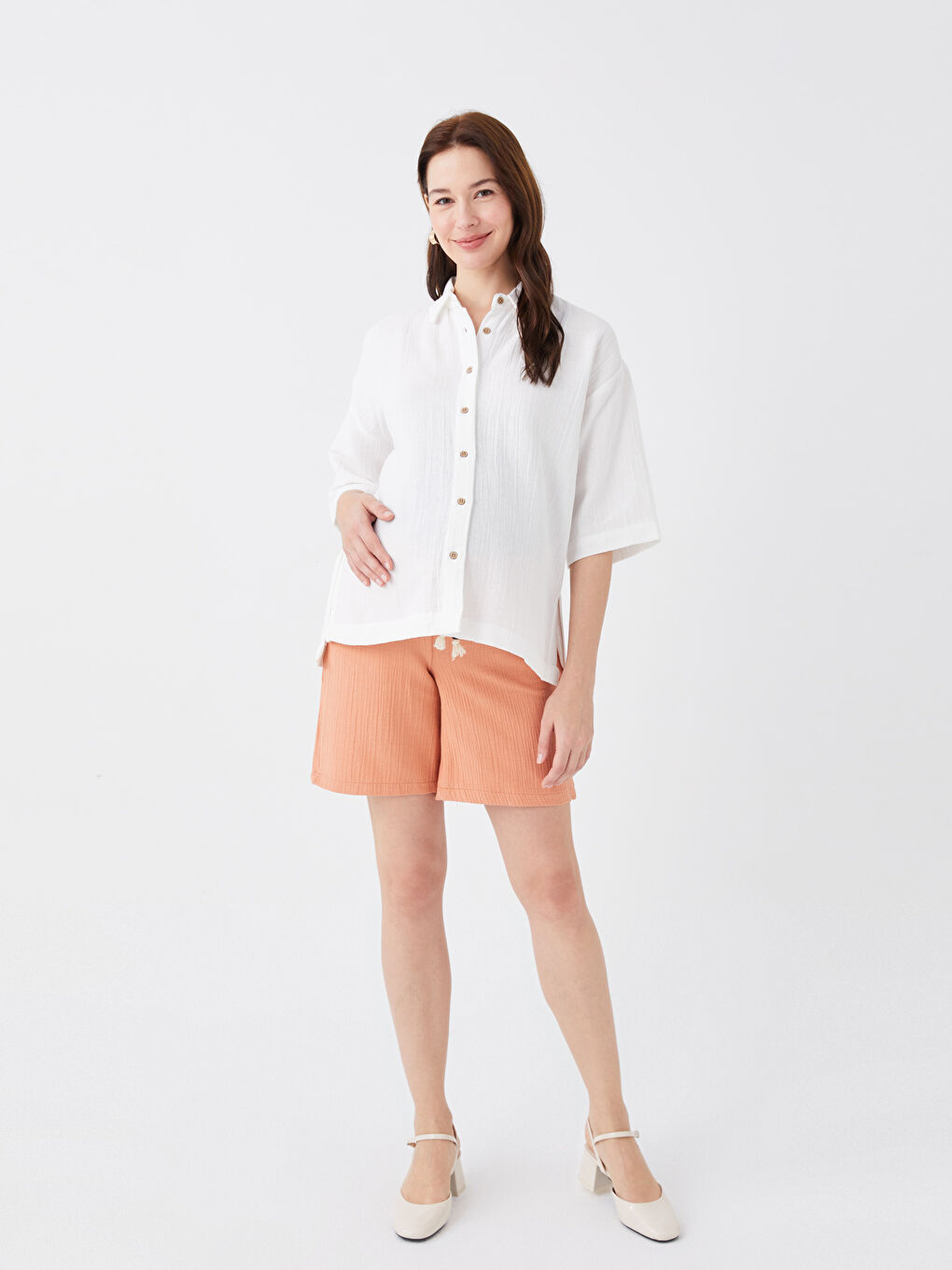 LCWAIKIKI Maternity Plain Oversize Muslin Maternity Shirt -S3ES17Z8-V33