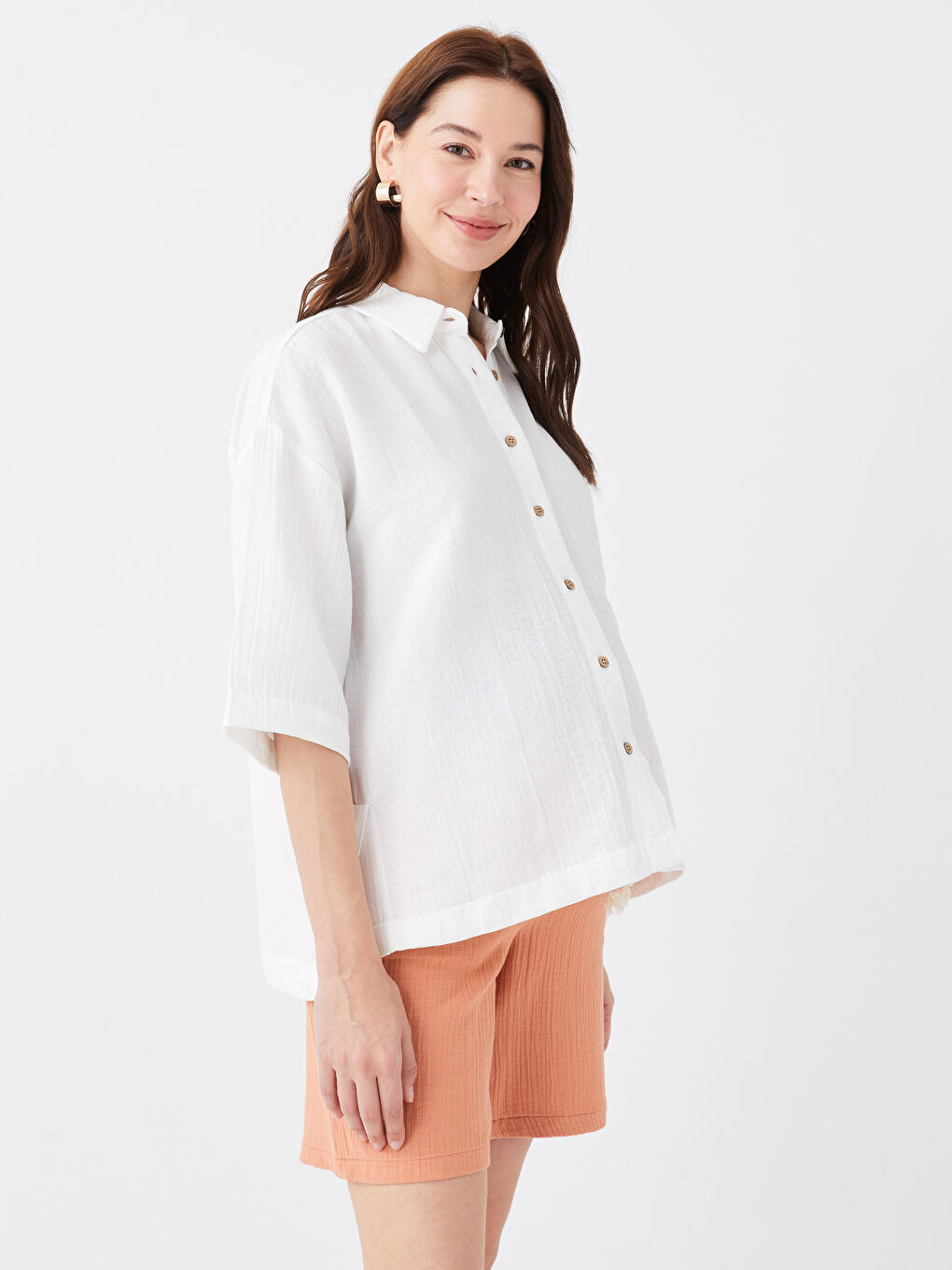 LCWAIKIKI Maternity Plain Oversize Muslin Maternity Shirt -S3ES17Z8-V33