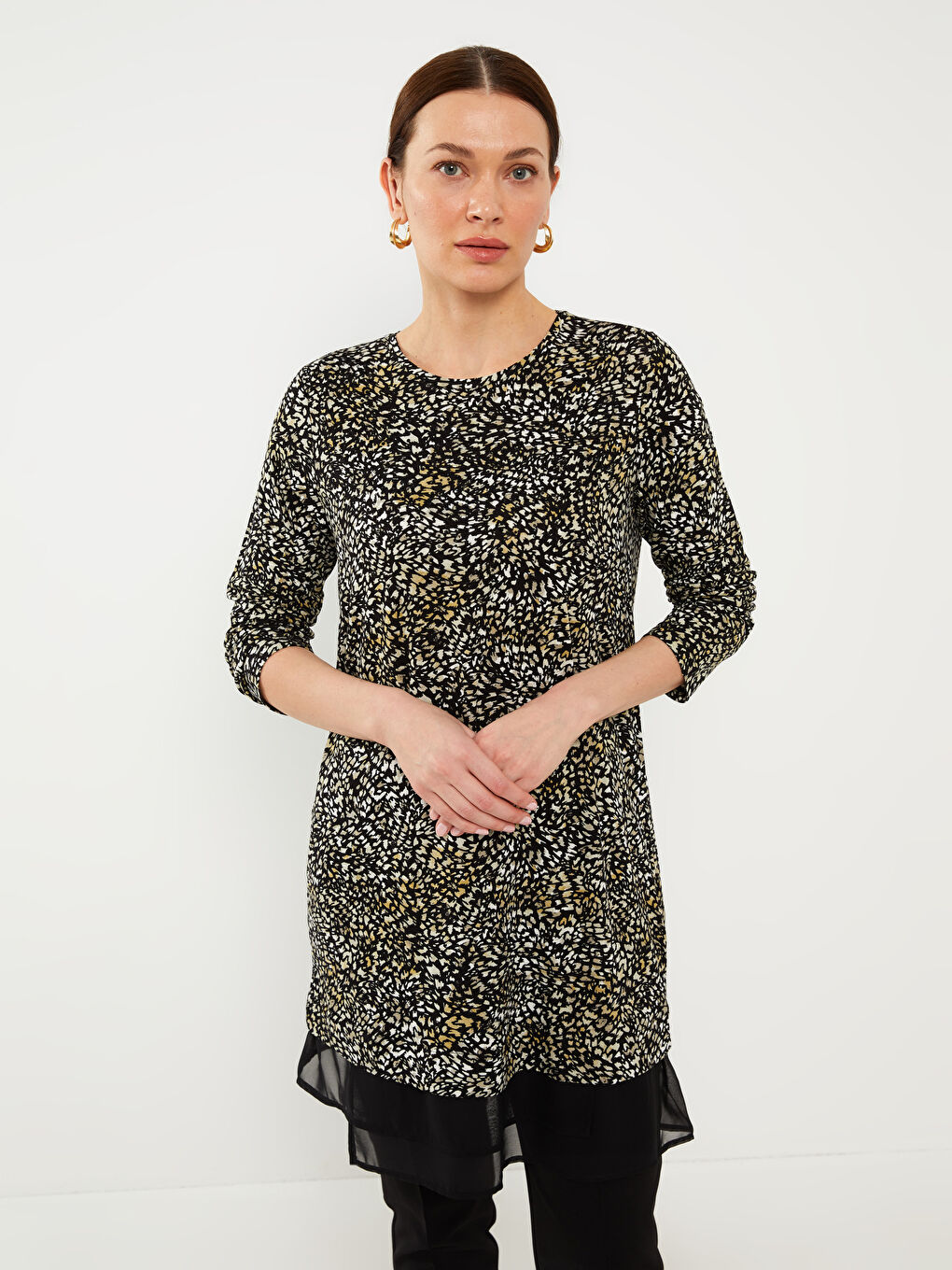 تونیکی قۆڵ درێژ خەتخەت یه‌خه‌ خڕ بۆ ژنان-2