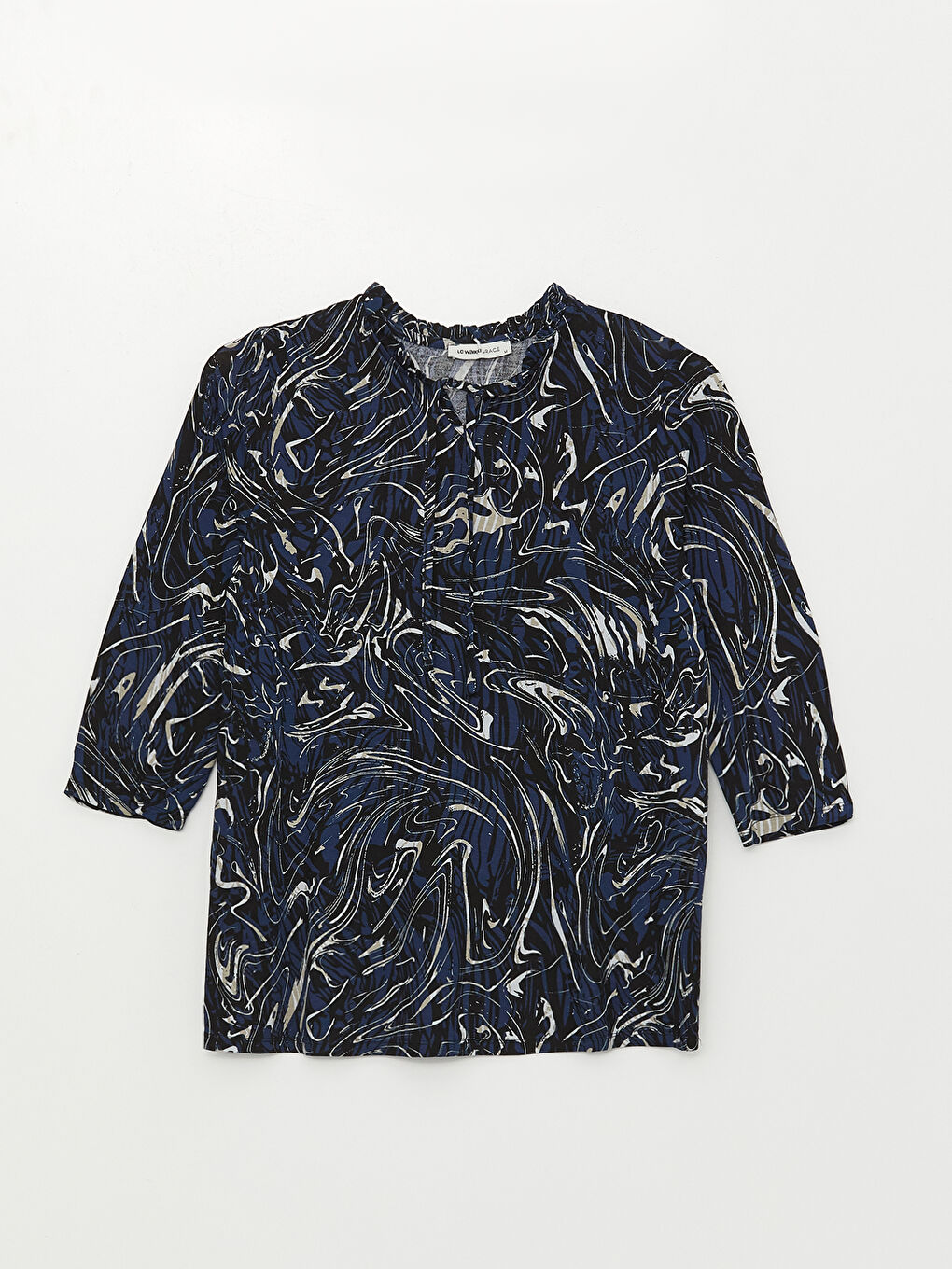 Karışık Bağlamalı Yaka Desenli Kadın Bluz-5