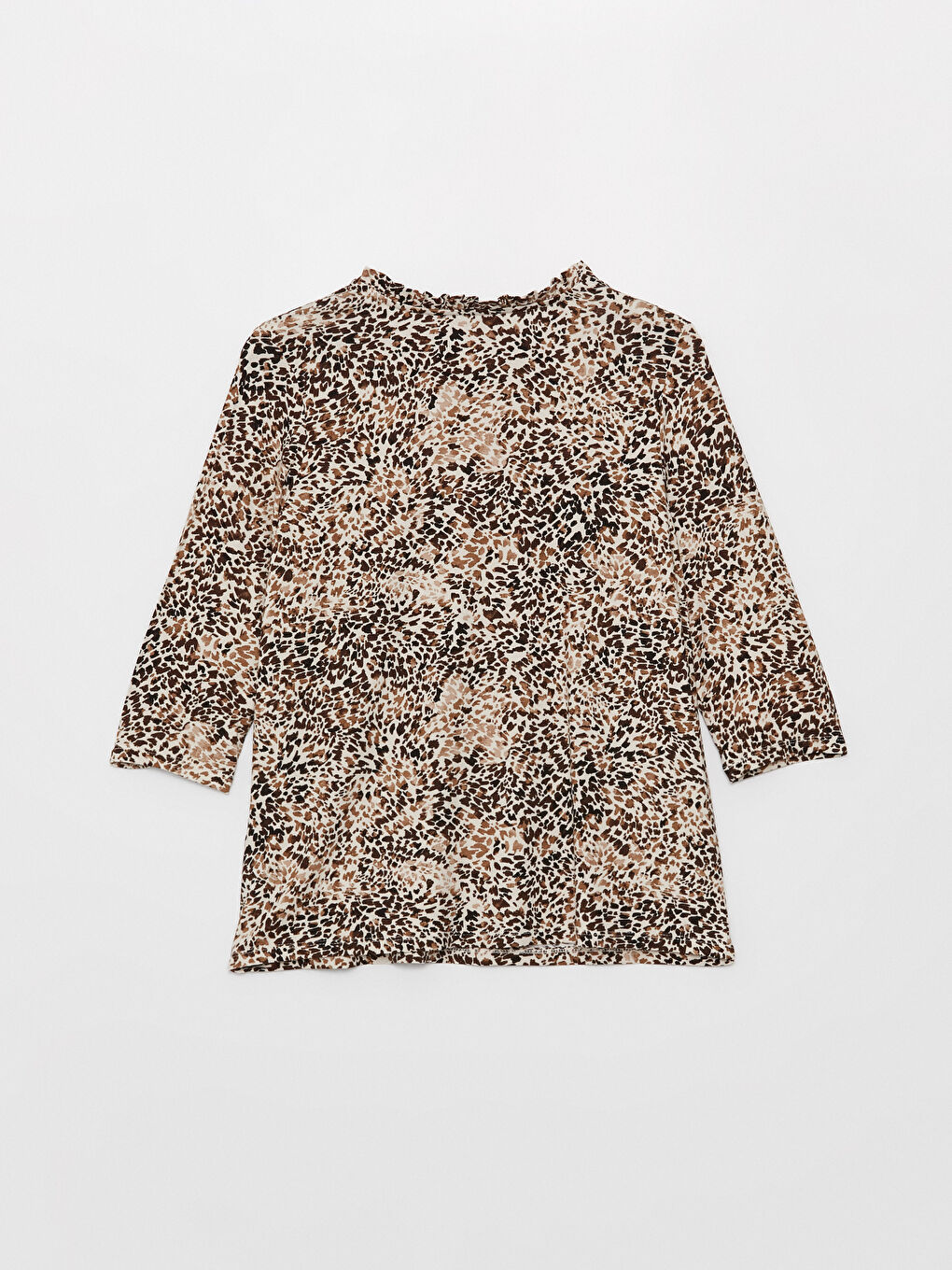 Bej Bağlamalı Yaka Desenli Kadın Bluz-6