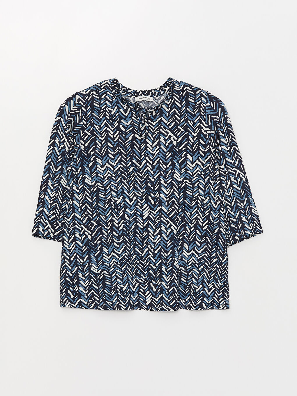 Lacivert Bağlamalı Yaka Desenli Kadın Bluz-5