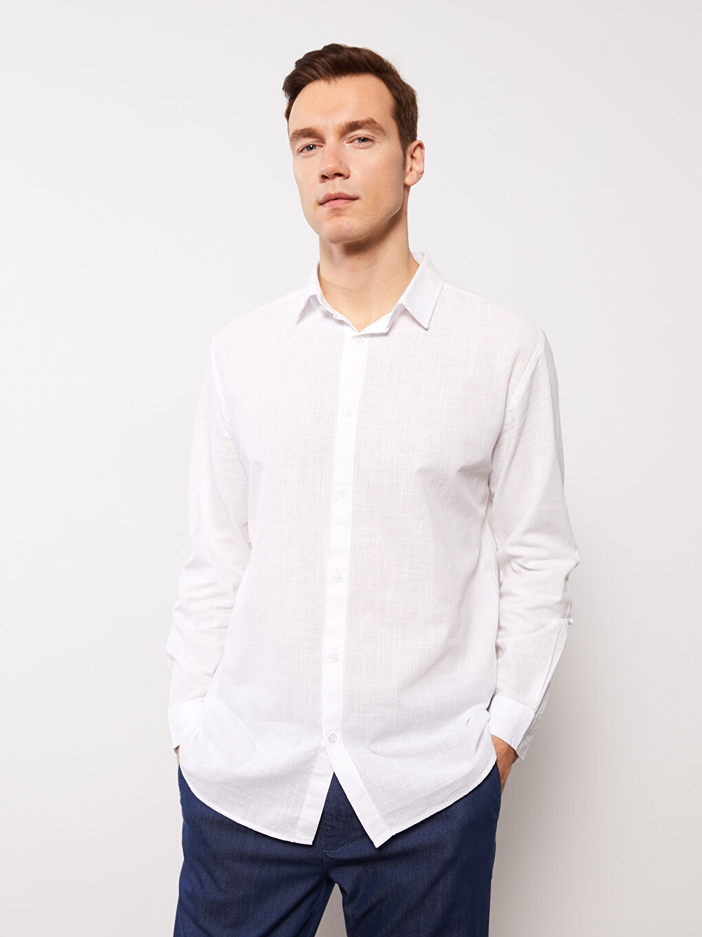 Beyaz Regular Fit Uzun Kollu Erkek Gömlek