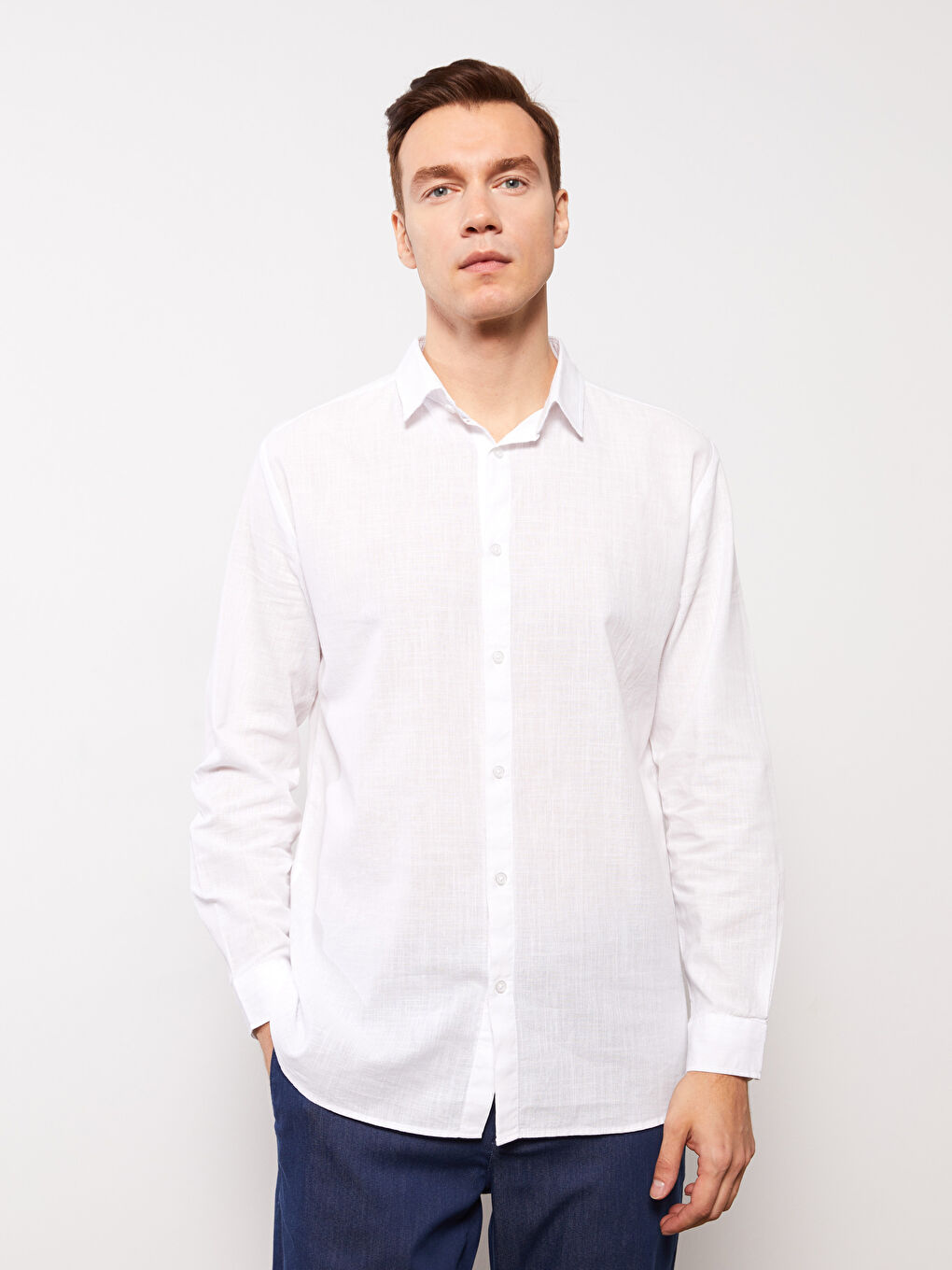 Beyaz Regular Fit Uzun Kollu Erkek Gömlek-1