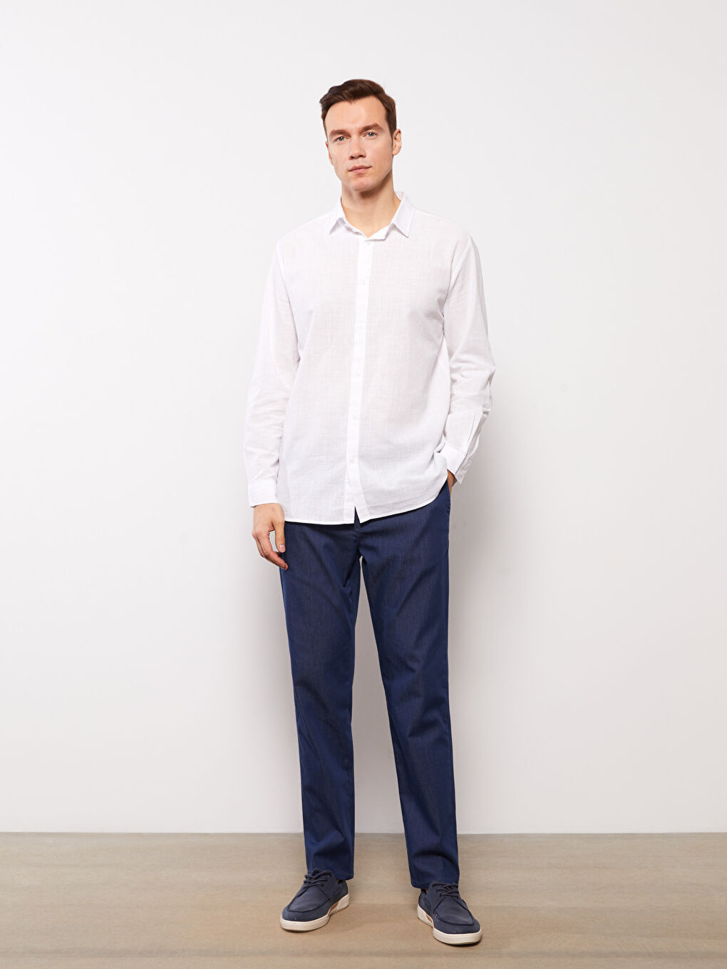 Beyaz Regular Fit Uzun Kollu Erkek Gömlek-2