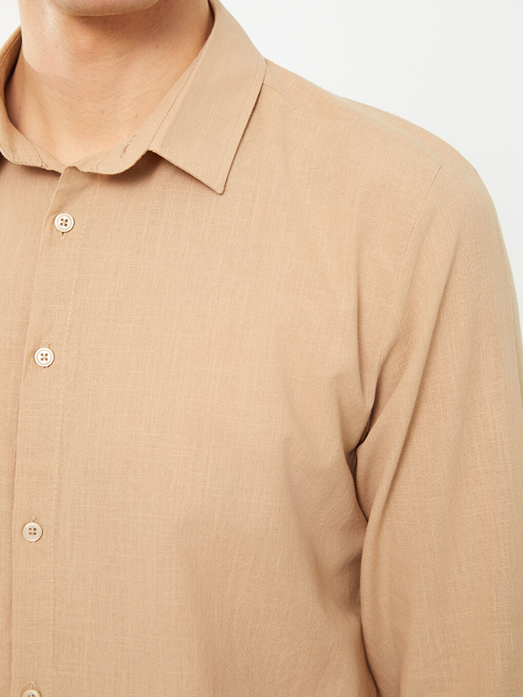 Bej Regular Fit Uzun Kollu Erkek Gömlek-2