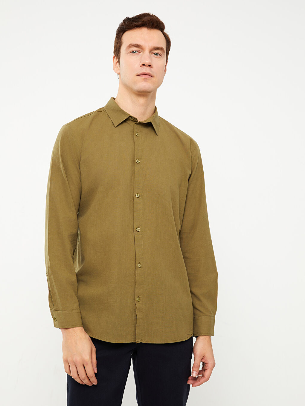 Haki Regular Fit Uzun Kollu Erkek Gömlek-1