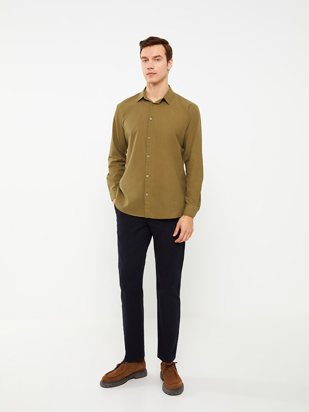 Haki Regular Fit Uzun Kollu Erkek Gömlek-2