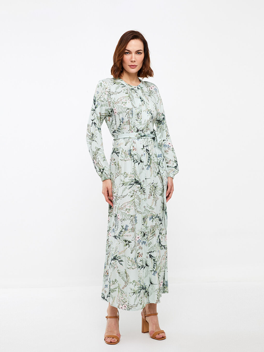 Rochie cu Guler Rotund, Cu Model, Mânecă Lungă, pentru Femei