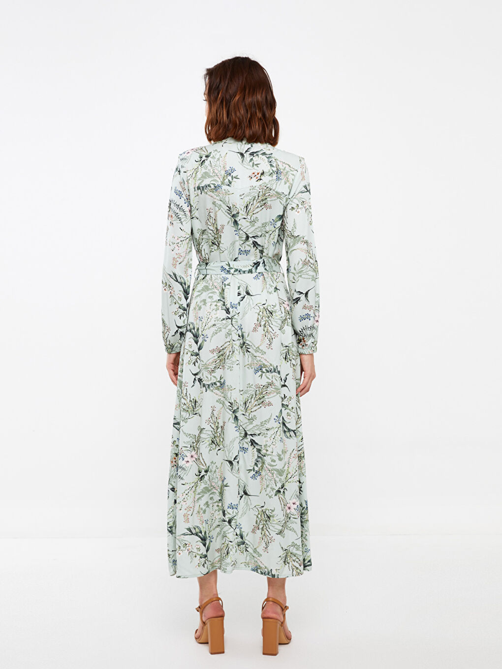 Rochie cu Guler Rotund, Cu Model, Mânecă Lungă, pentru Femei-4