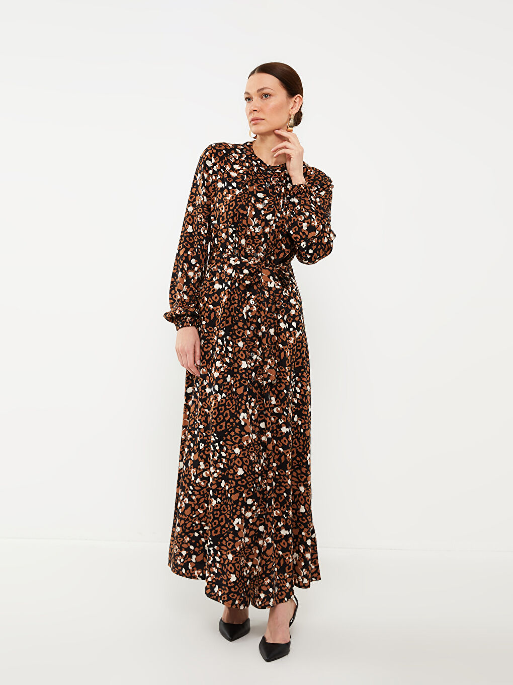 Crew Neck Patterned Long Sleeve Women's Dress -S3ET10Z8-LQY