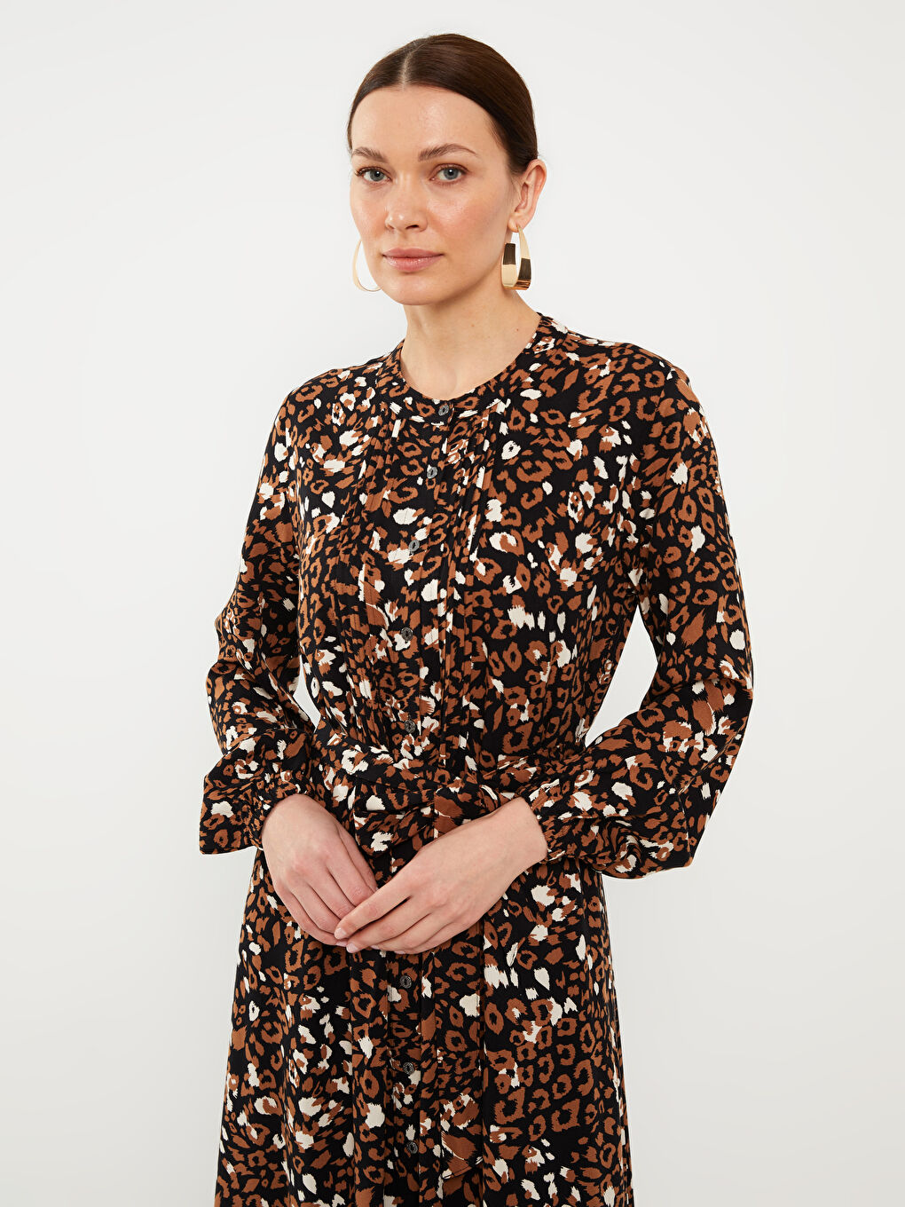 Crew Neck Patterned Long Sleeve Women's Dress -S3ET10Z8-LQY