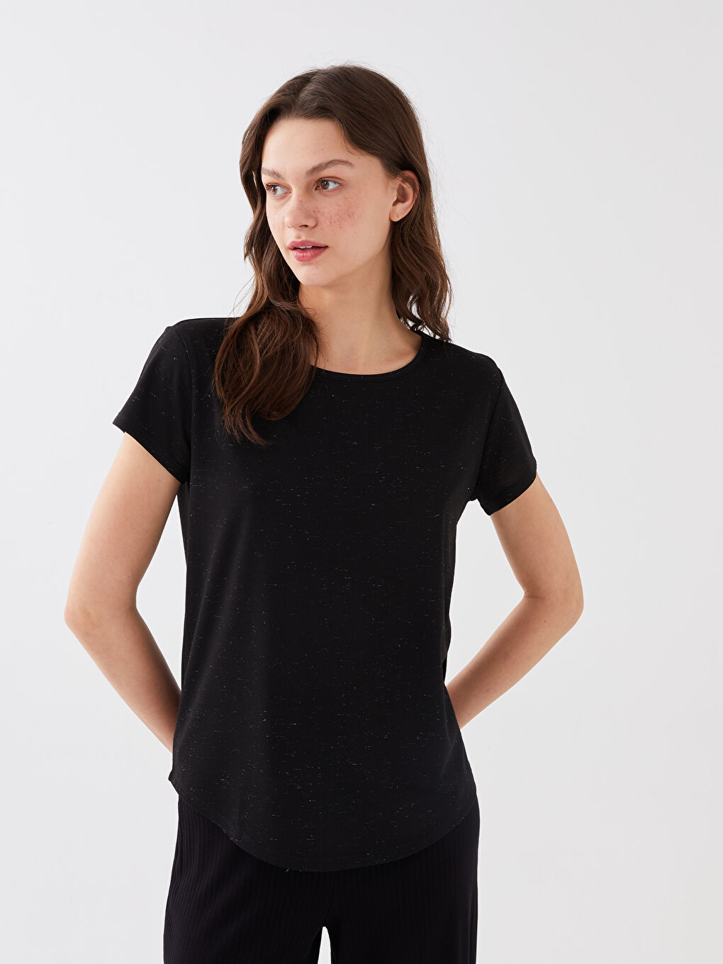 Tricou Femei Guler Rotund Drept Mânecă Scurtă-1