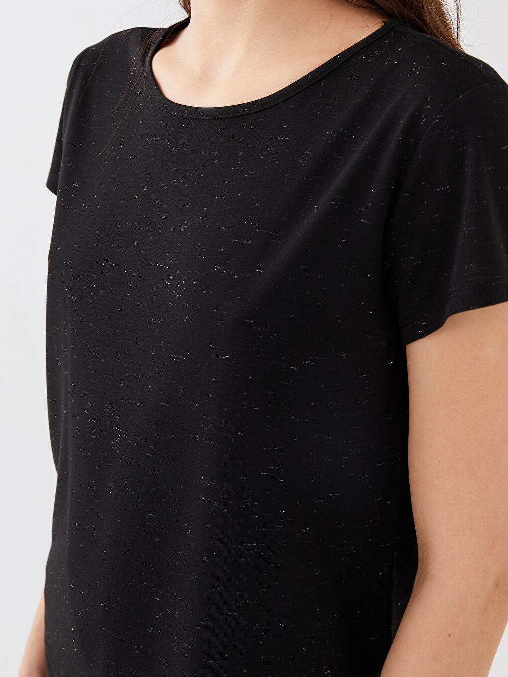 Tricou Femei Guler Rotund Drept Mânecă Scurtă-3