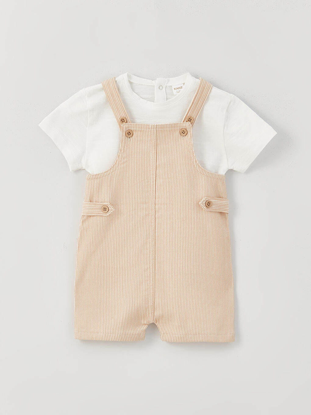 تيشيرت بياقة دائرية وكم قصير للأولاد الرضع مع سالوبيت - طقم من قطعتين-5